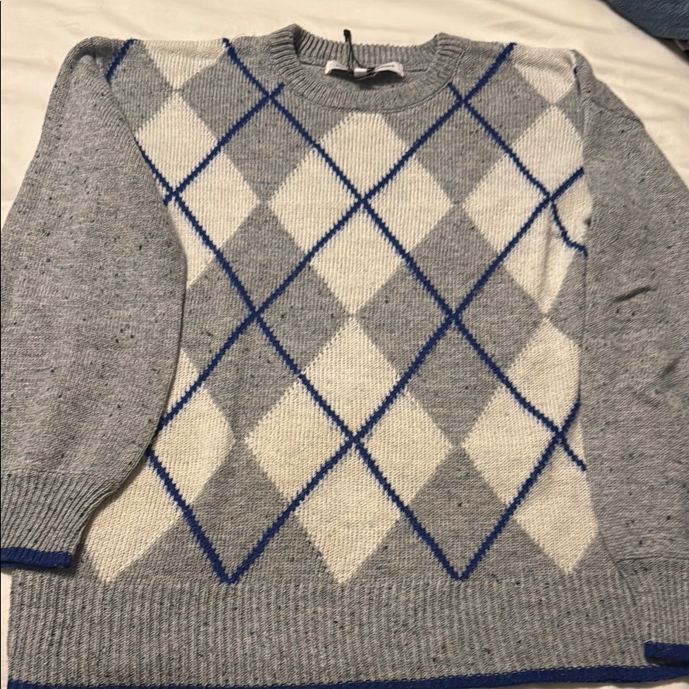 Gray and Blue Argyle Sweater